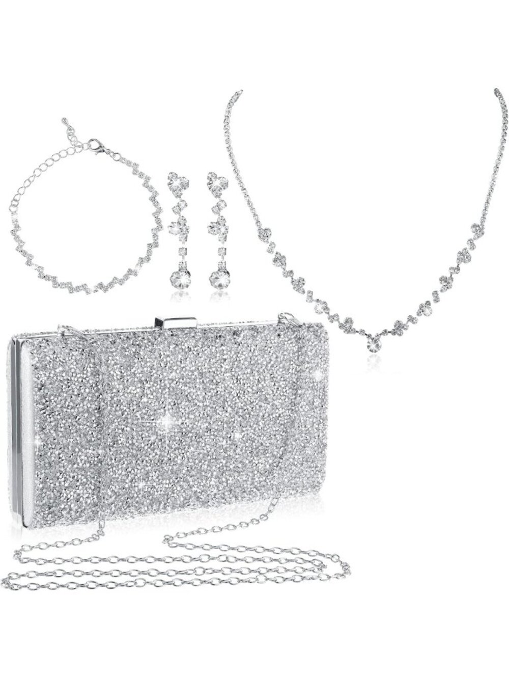 Glamorous 4-Piece Evening Clutch Purse Set with Rhinestone Jewelry for Weddings